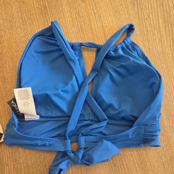 La Blanca Island Goddess Bikini High Neck Top Hipster Bottoms  Blue Size 12 NEW - Picture 5 of 6